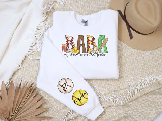Personalized Baba Baseball & Softball Sweatshirt, Tee or Long Sleeve Shirt